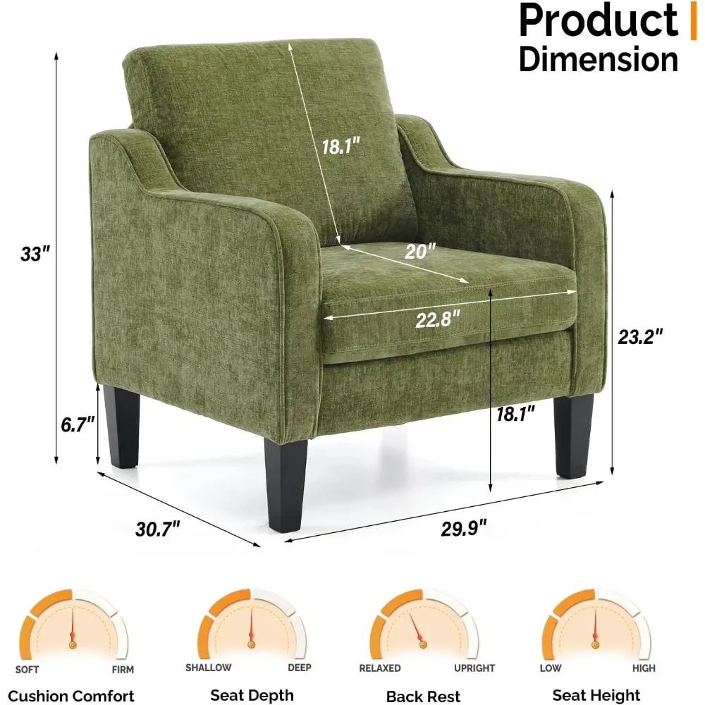 Pair of Olive Green Mid-Century Modern Accent Chairs for Living Room and Bedroom