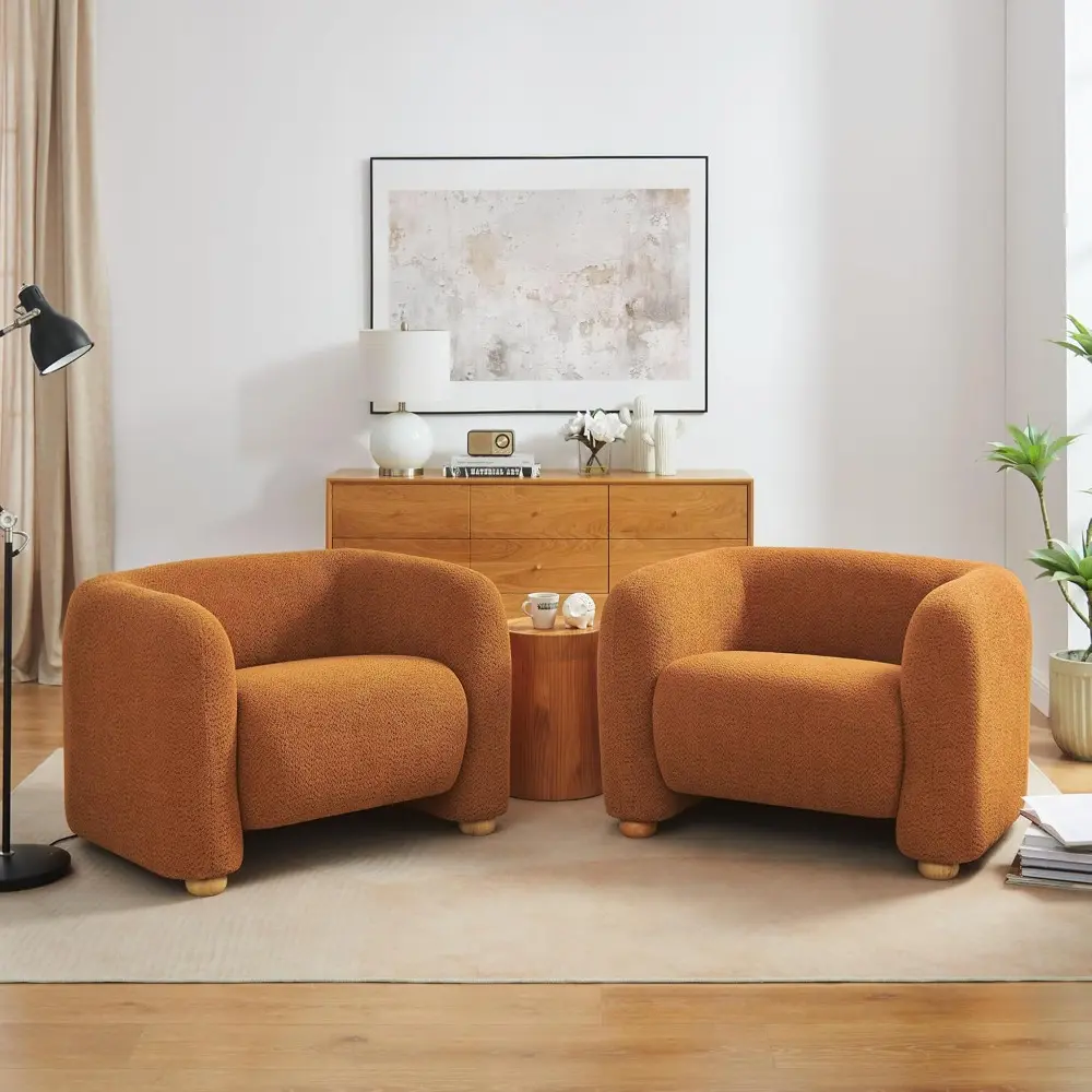 Mid-Century Style Upholstered Chair, Comfortable Button-Tufted Armchair with Wooden Legs for Living Room or Bedroom Use