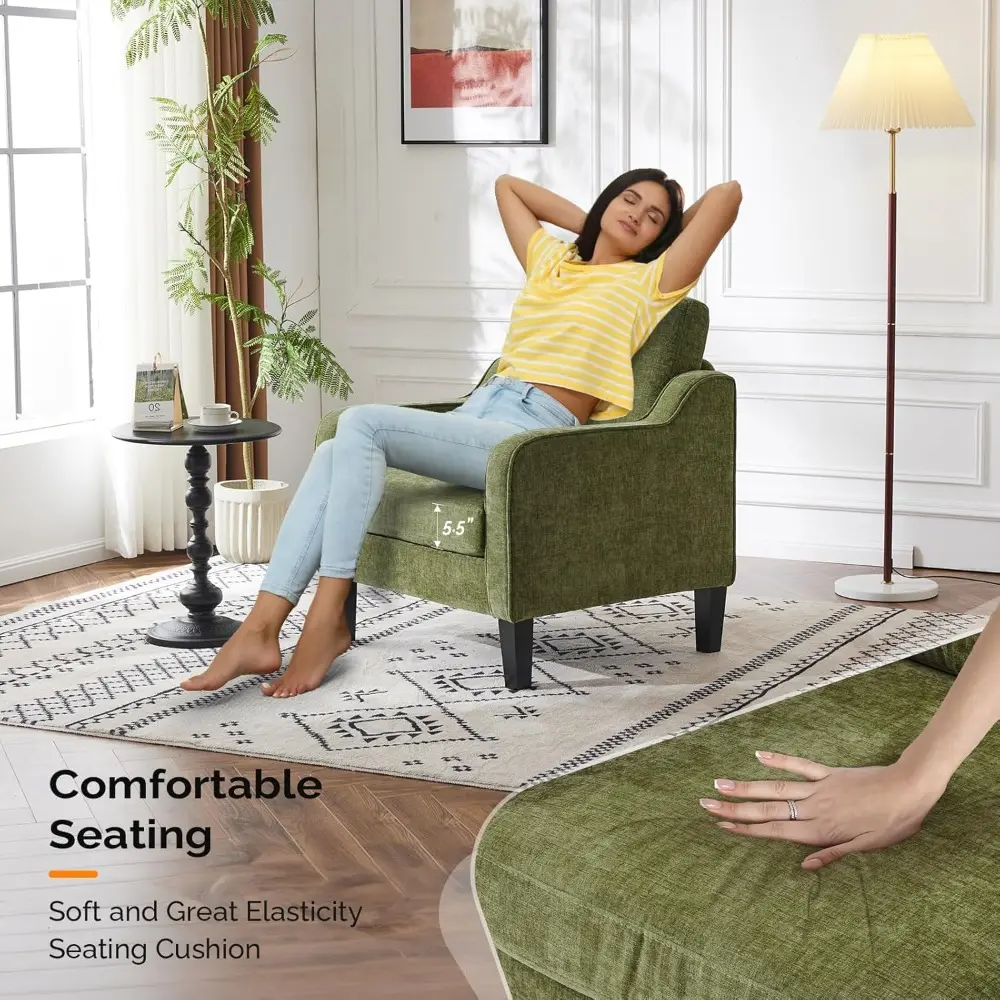 Pair of Olive Green Mid-Century Modern Accent Chairs for Living Room and Bedroom