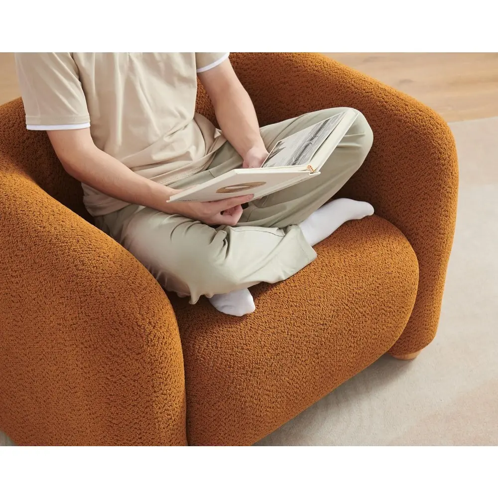 Mid-Century Style Upholstered Chair, Comfortable Button-Tufted Armchair with Wooden Legs for Living Room or Bedroom Use