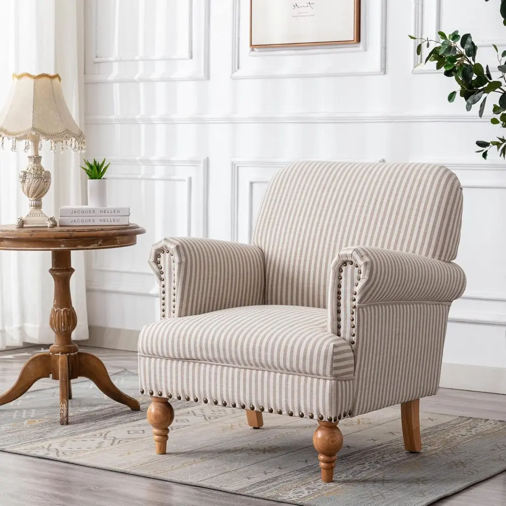 Modern Linen Upholstered Wide Armchair: Comfortable Reading Lounge Chair for Bedroom or Living Room