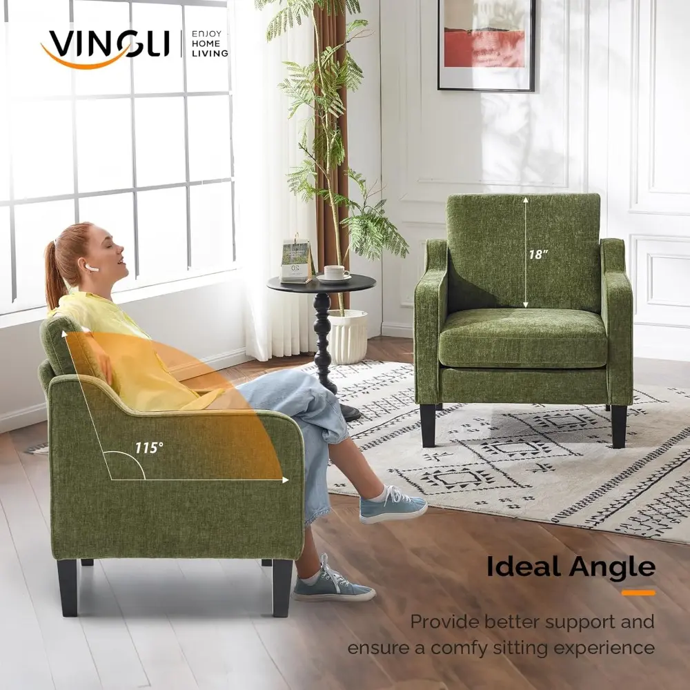 Pair of Olive Green Mid-Century Modern Accent Chairs for Living Room and Bedroom