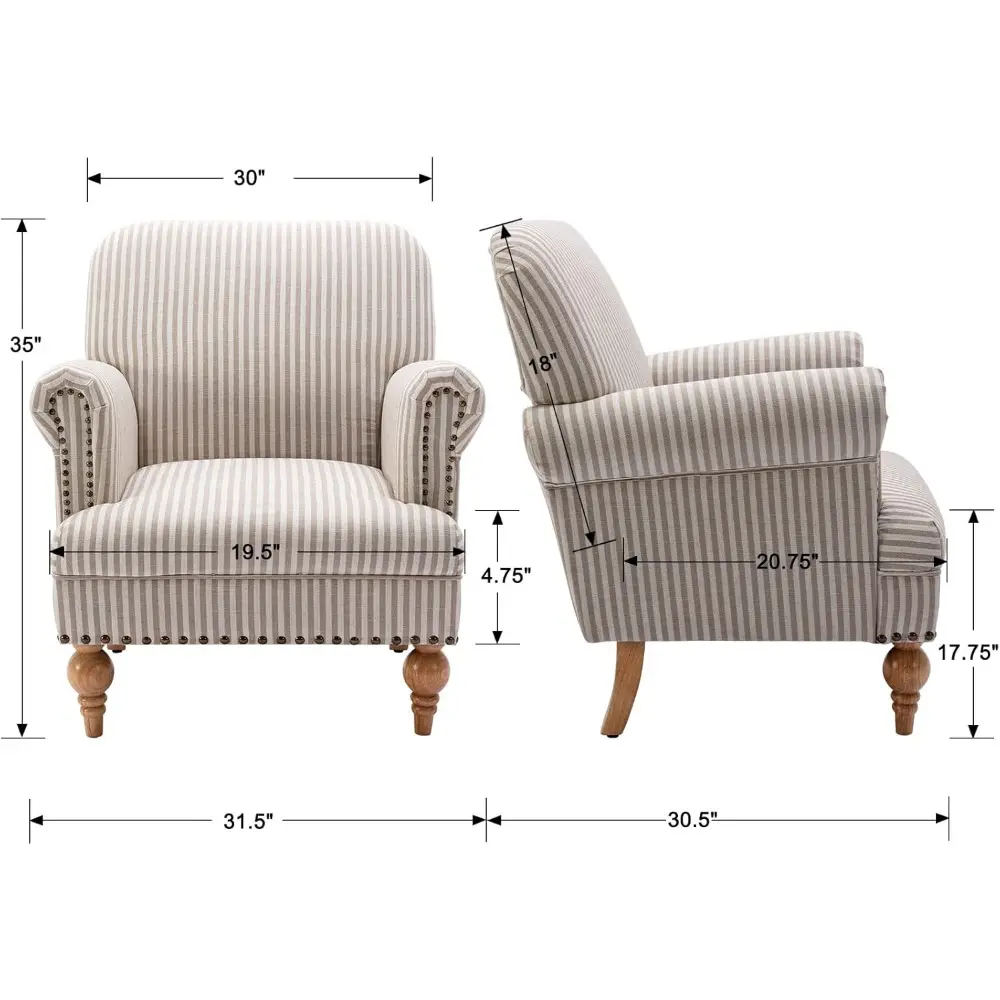 Modern Linen Upholstered Wide Armchair: Comfortable Reading Lounge Chair for Bedroom or Living Room