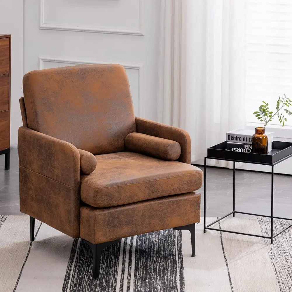Rustic 2-Piece Accent Chair Set - Comfortable Cross-Legged Reading Chairs with Upholstered Sofa Armchairs for Cozy Corner Seatin