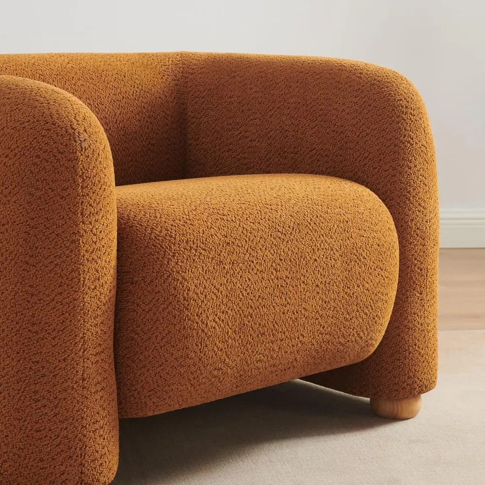 Mid-Century Style Upholstered Chair, Comfortable Button-Tufted Armchair with Wooden Legs for Living Room or Bedroom Use