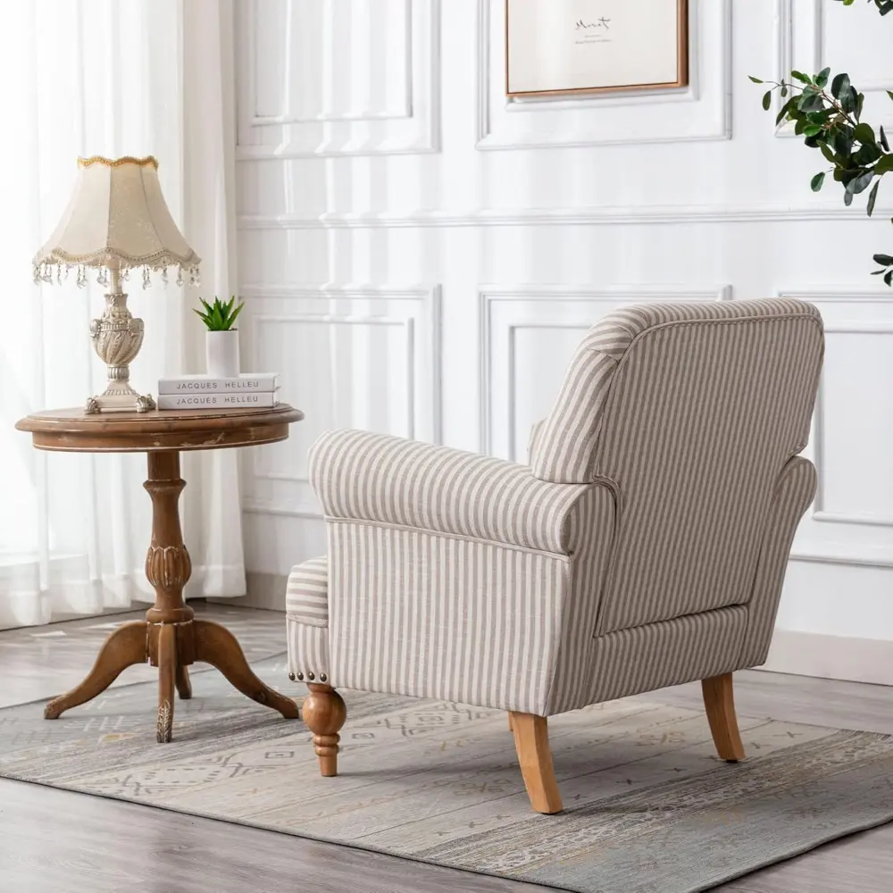 Modern Linen Upholstered Wide Armchair: Comfortable Reading Lounge Chair for Bedroom or Living Room