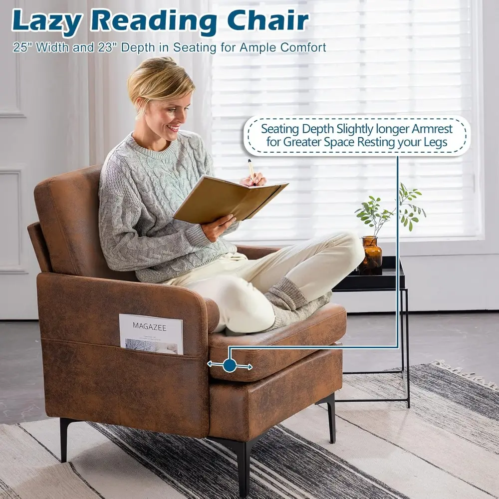 Rustic 2-Piece Accent Chair Set - Comfortable Cross-Legged Reading Chairs with Upholstered Sofa Armchairs for Cozy Corner Seatin