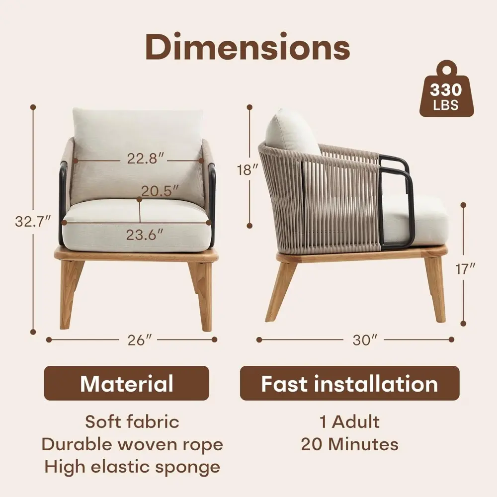 Mid-Century Modern Accent Chair with Braided Armrests: Ideal for Living Room, Bedroom, or Outdoor Spaces