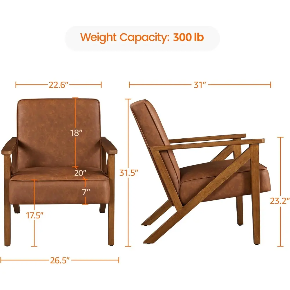Modern PU Leather Retro Accent Chair with Solid Wood Frame for Living Rooms, Lounges, Offices, and Reception Areas