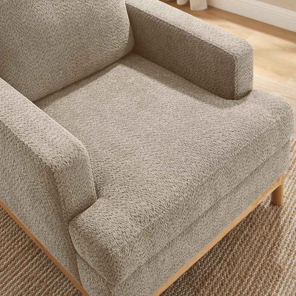 Contemporary Plush Single Sofa Chair with Wooden Legs, Oversized Reading Chair for Living Room, Upholstered Accent Furniture
