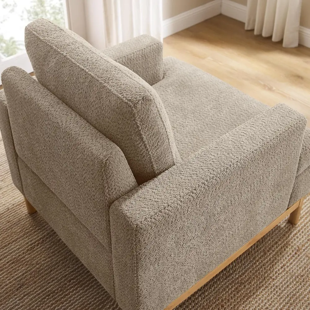 Contemporary Plush Single Sofa Chair with Wooden Legs, Oversized Reading Chair for Living Room, Upholstered Accent Furniture