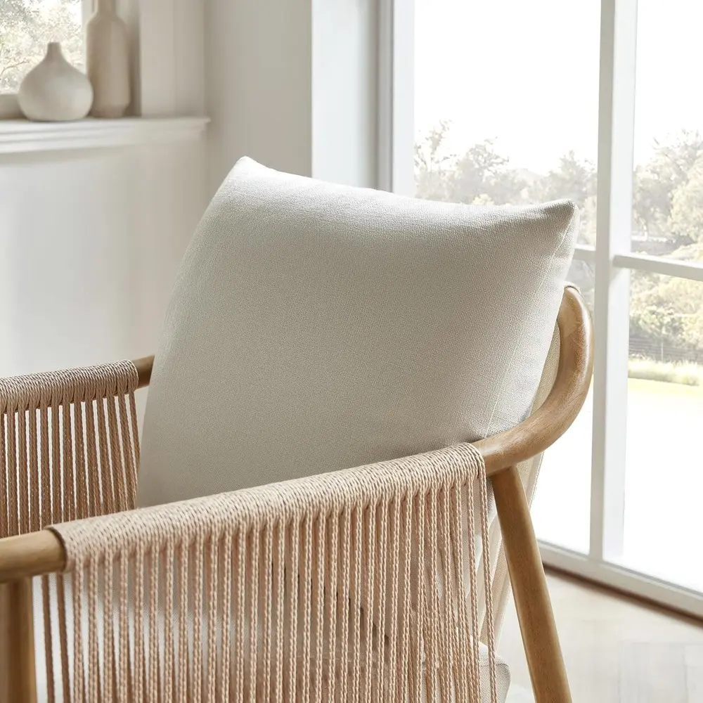 Pair of Modern Cream Braid Armchairs for Living Room Accent