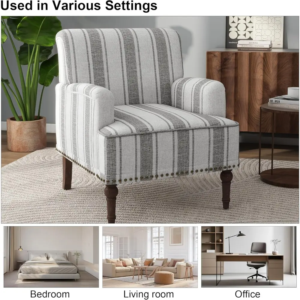 Mid-Century Modern Linen-Clothed Comfortable Armchair for Living Spaces and Reading Nooks in Apartments