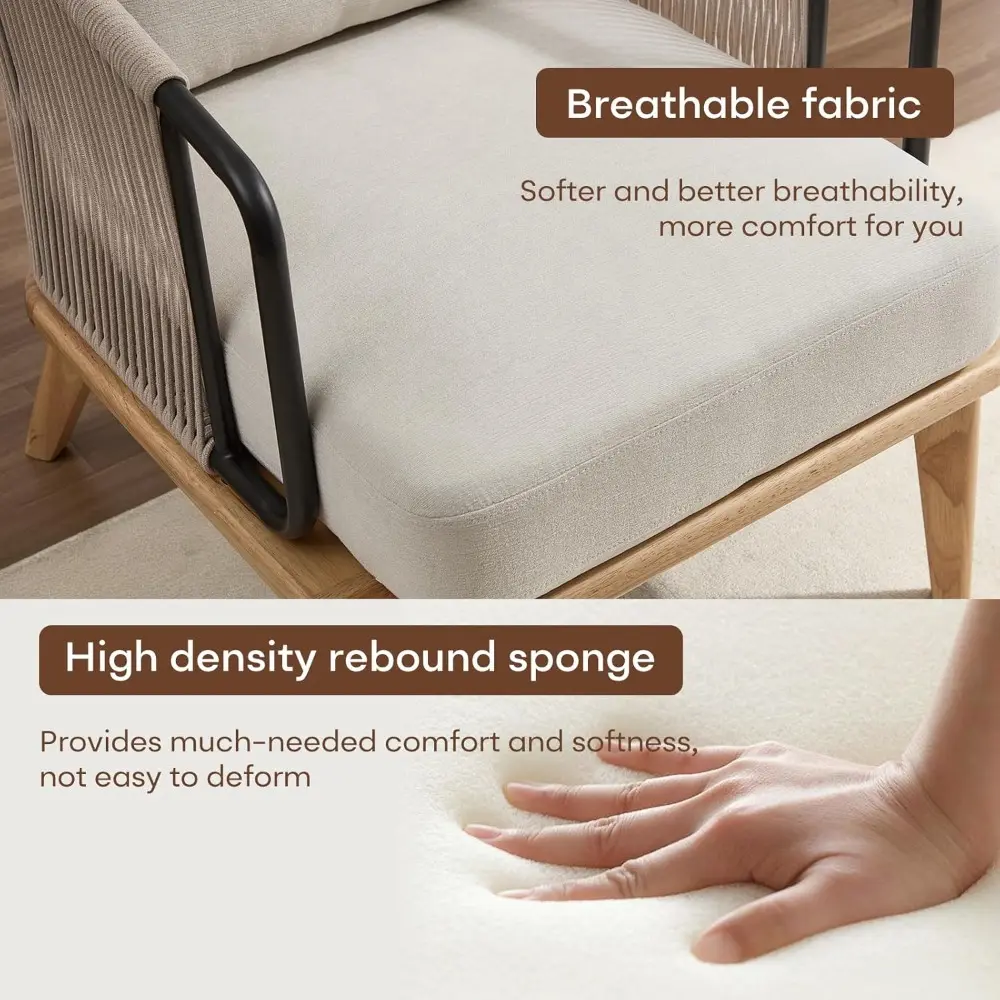 Mid-Century Modern Accent Chair with Braided Armrests: Ideal for Living Room, Bedroom, or Outdoor Spaces