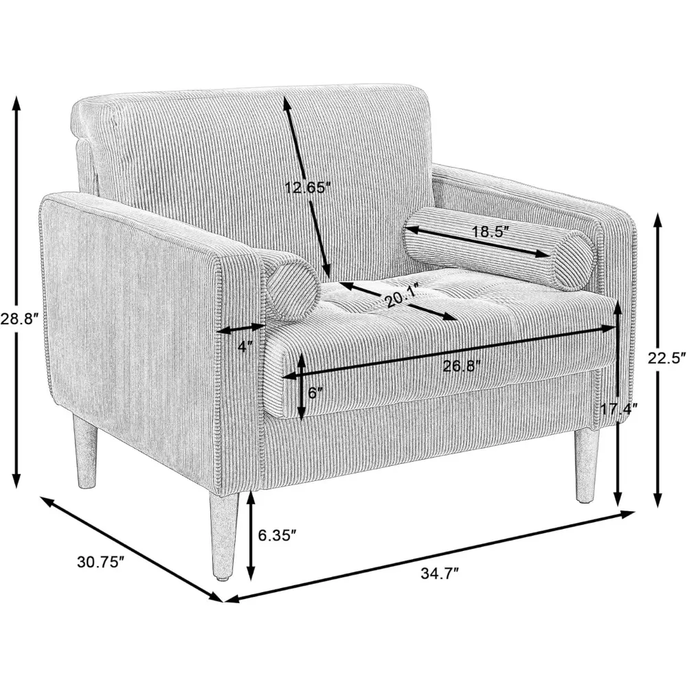 Pair of Large Velvet Mid-Century Modern Accent Chairs for Living Room and Bedroom Reading