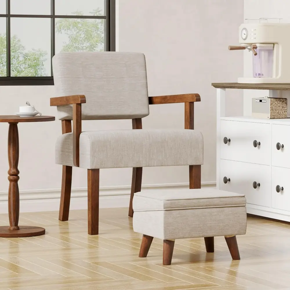 Pair of Accent Chairs with Table, Comfortable Living and Bedroom Seating for Reading and Waiting Rooms
