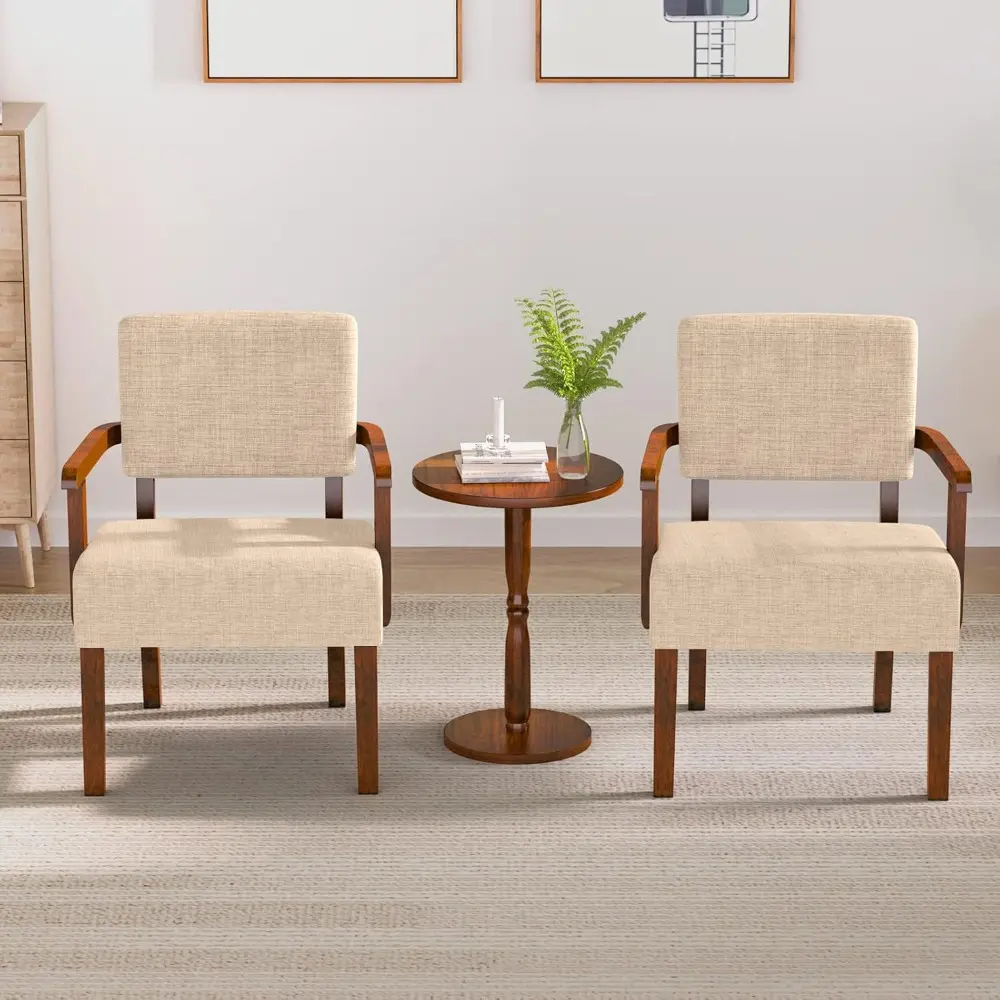 Pair of Accent Chairs with Table, Comfortable Living and Bedroom Seating for Reading and Waiting Rooms