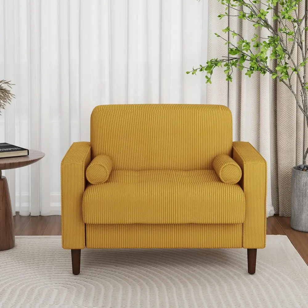 Pair of Large Velvet Mid-Century Modern Accent Chairs for Living Room and Bedroom Reading