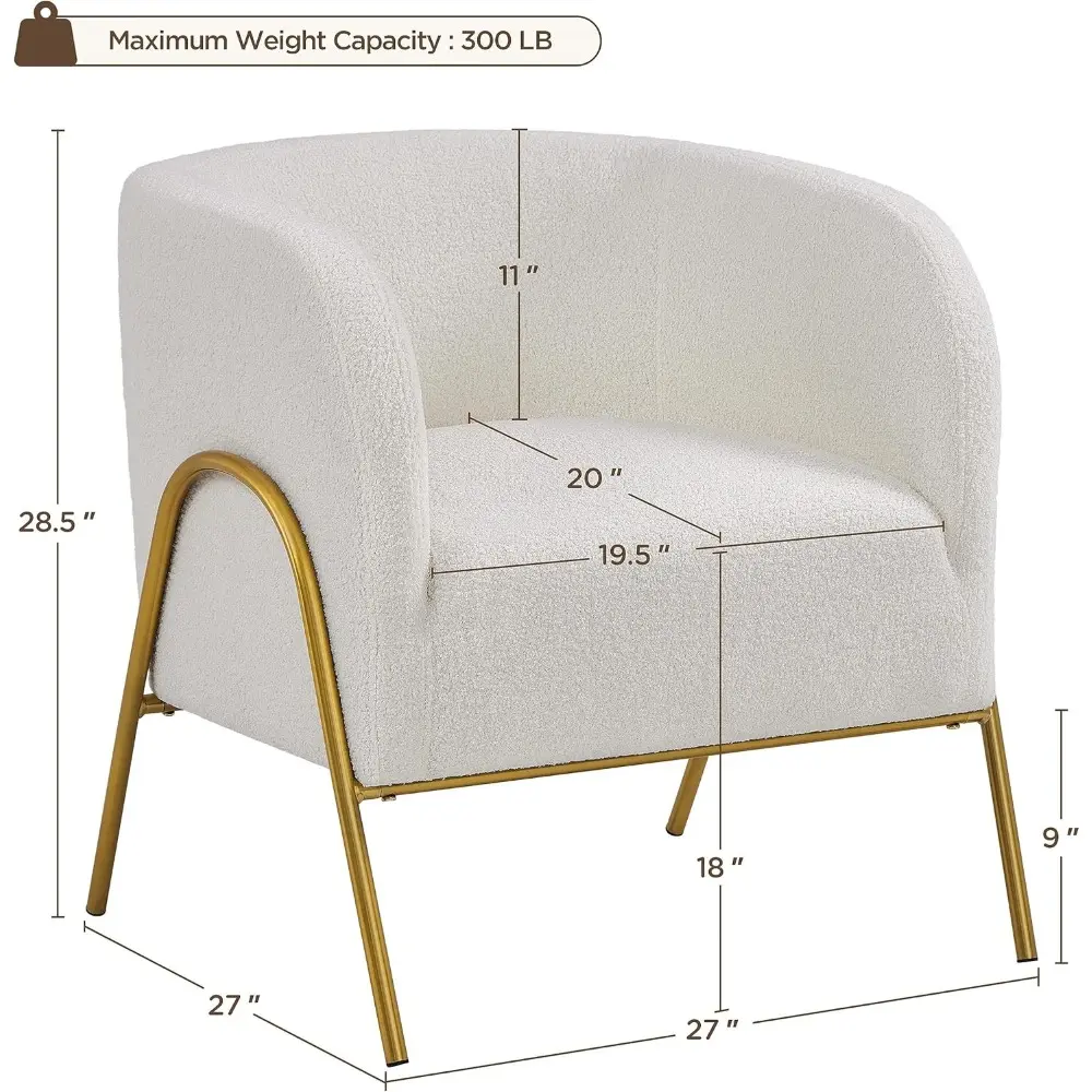 Pair of Accent Chairs, Living Room Armchairs, Side Chairs with Boucle Fabric and Gold Legs for Bedroom or Office
