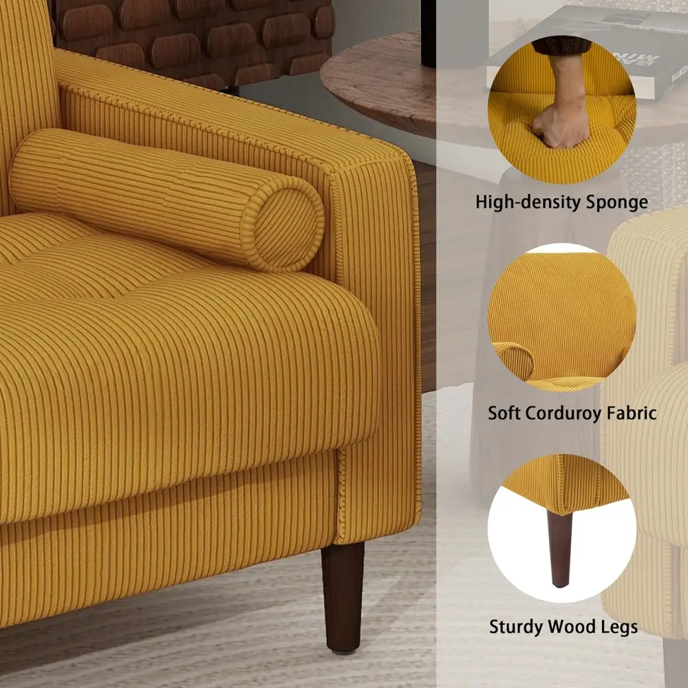 Pair of Large Velvet Mid-Century Modern Accent Chairs for Living Room and Bedroom Reading