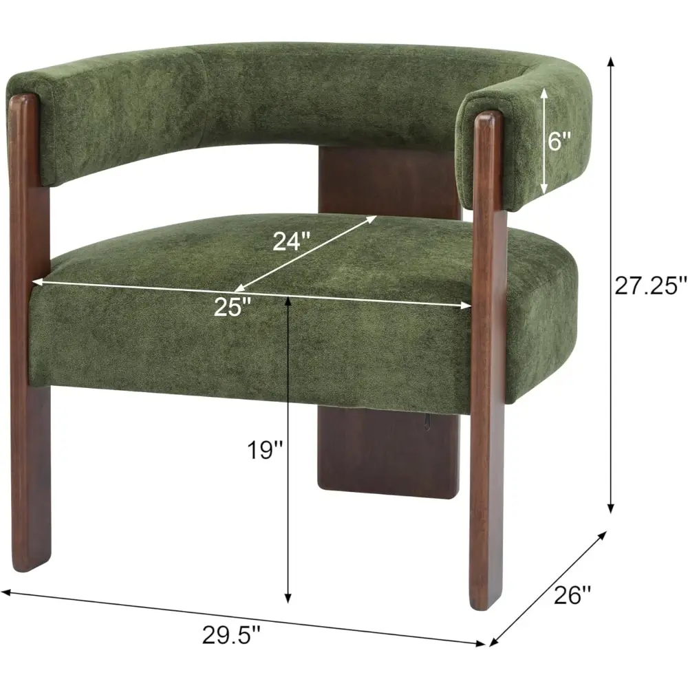 Mid-Century Velvet Barrel-Back Accent Chair with Walnut Legs