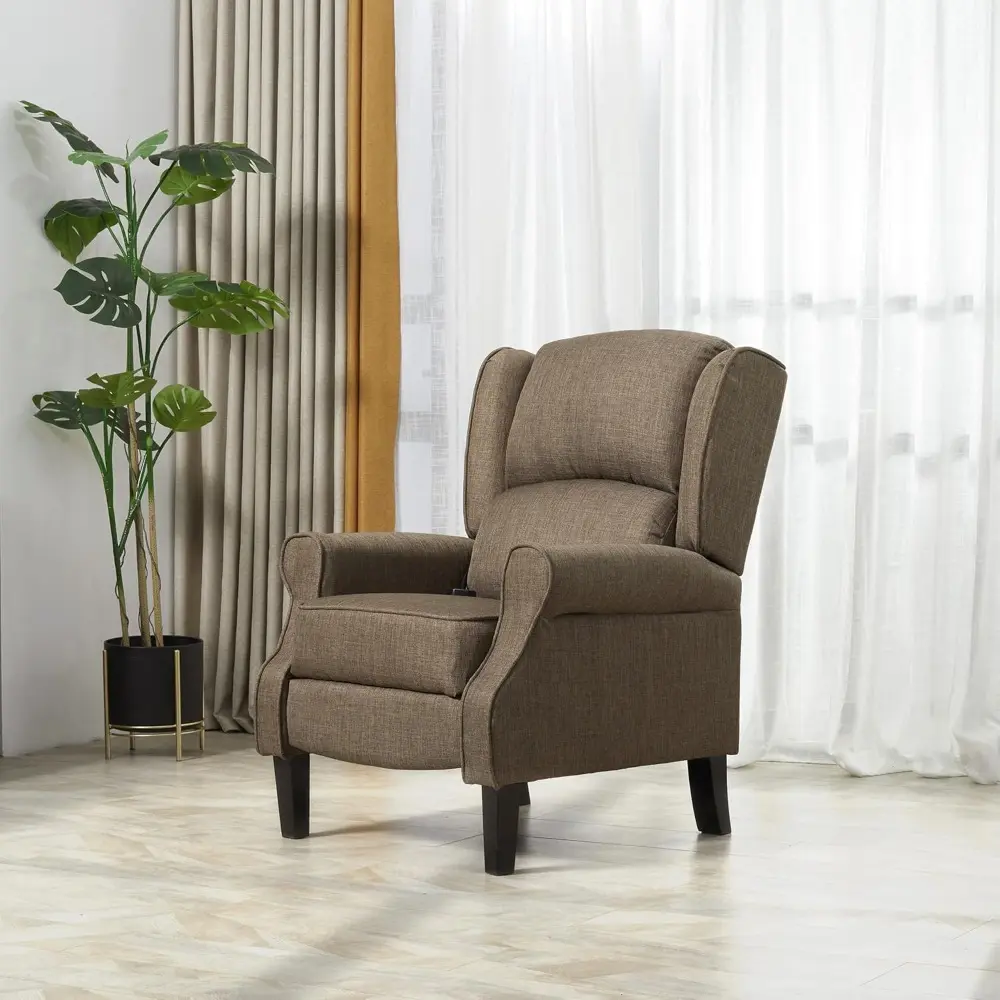 Modern Linen Fabric Reclining Chair with Heat and Wingback for Living Room