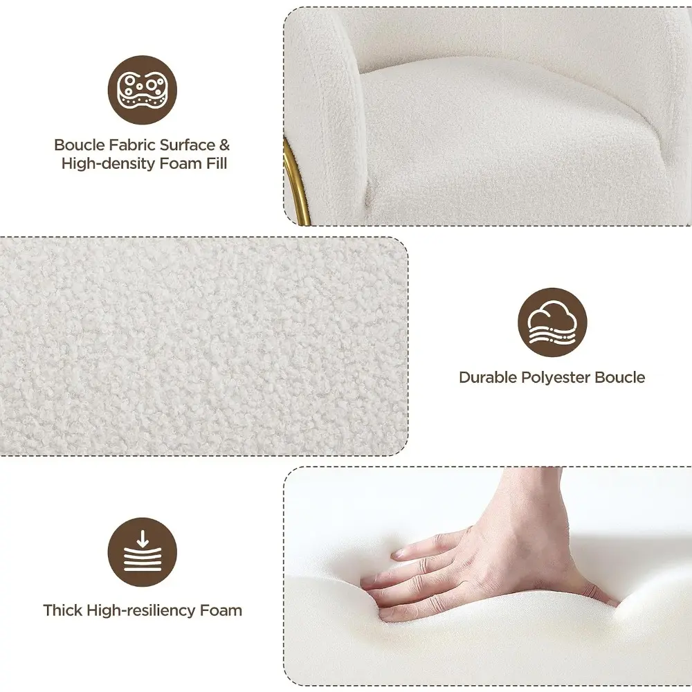 Pair of Accent Chairs, Living Room Armchairs, Side Chairs with Boucle Fabric and Gold Legs for Bedroom or Office