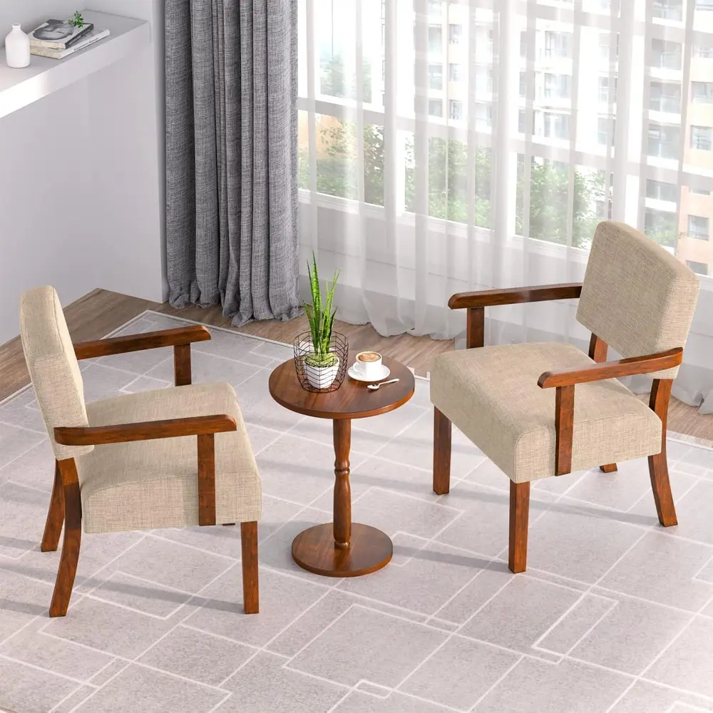 Pair of Accent Chairs with Table, Comfortable Living and Bedroom Seating for Reading and Waiting Rooms