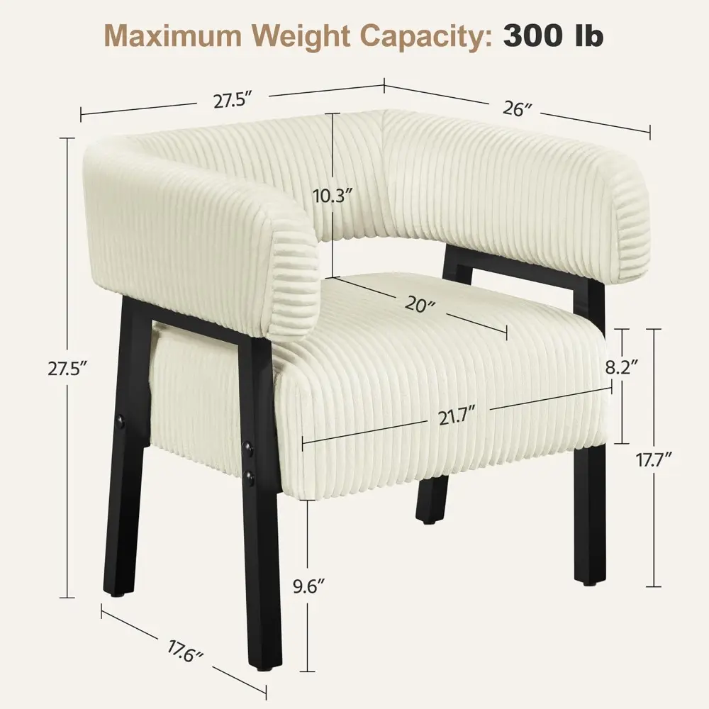Pair of Modern Corduroy Upholstered Barrel Chairs with Solid Wood Legs and Pocket Coil Cushioning