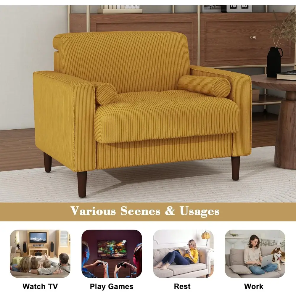 Pair of Large Velvet Mid-Century Modern Accent Chairs for Living Room and Bedroom Reading