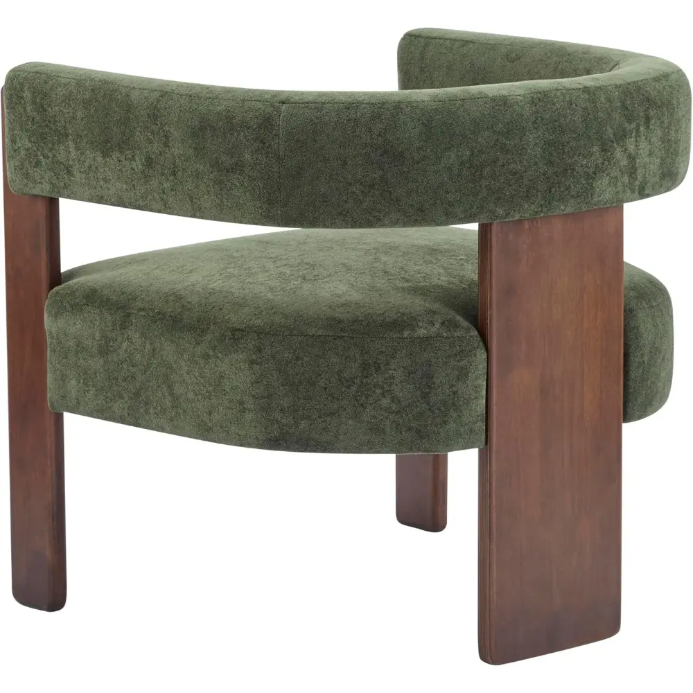 Mid-Century Velvet Barrel-Back Accent Chair with Walnut Legs