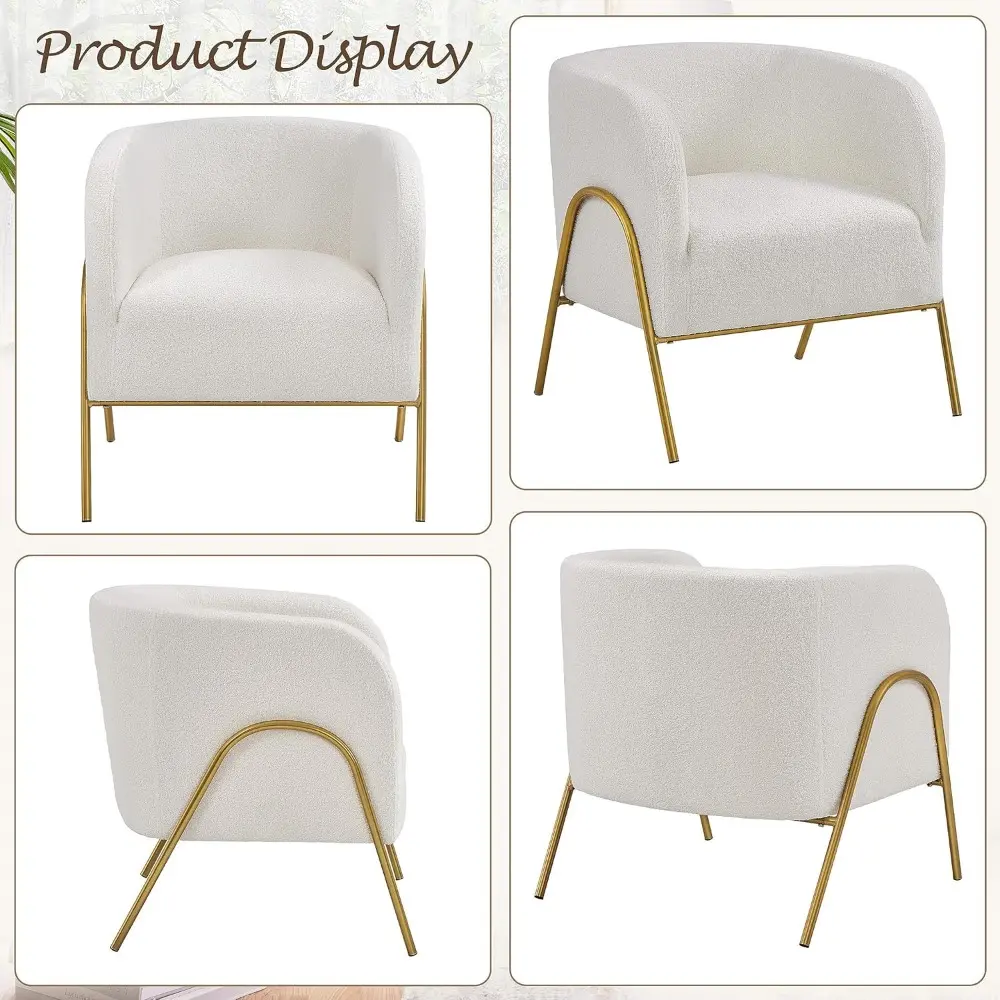 Pair of Accent Chairs, Living Room Armchairs, Side Chairs with Boucle Fabric and Gold Legs for Bedroom or Office