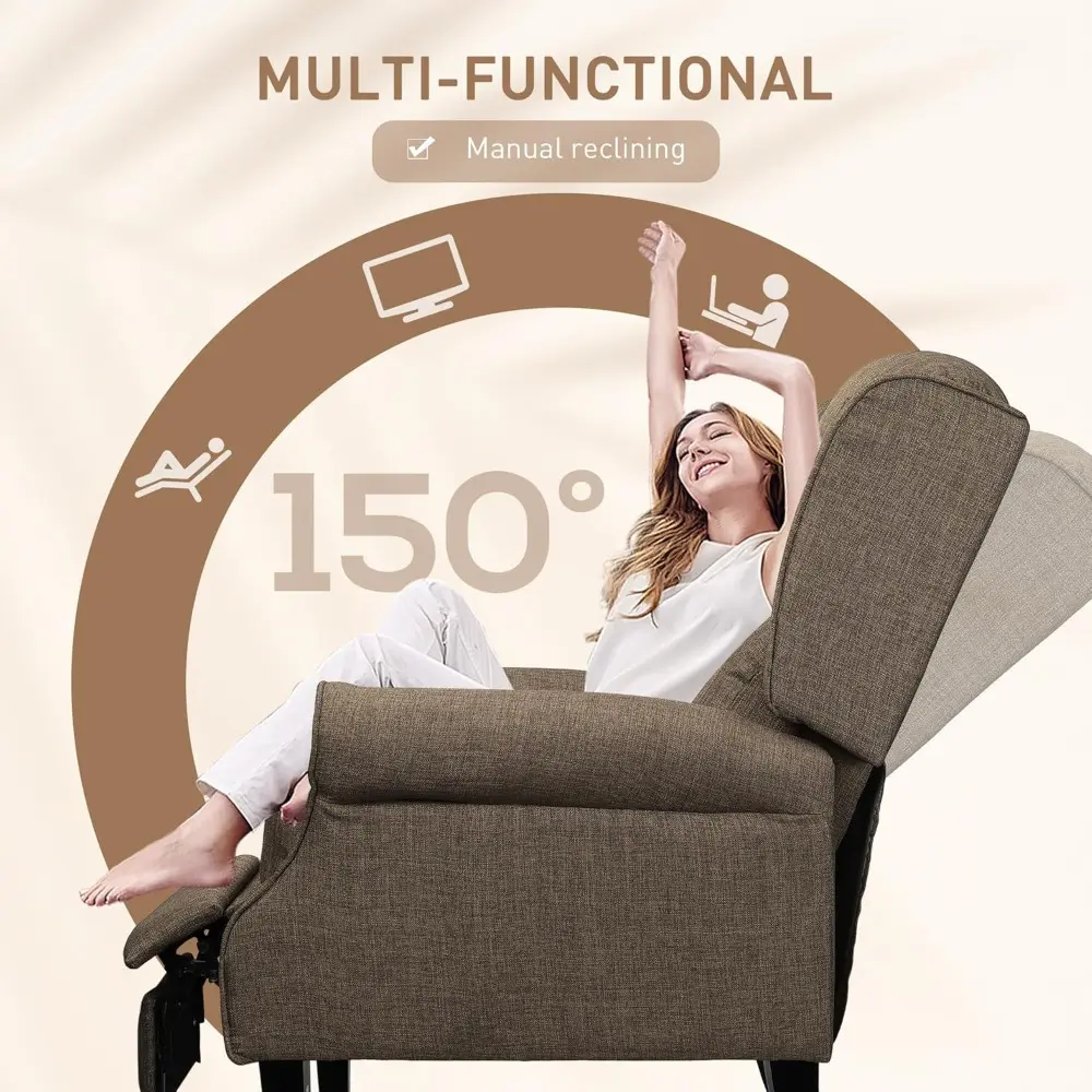Modern Linen Fabric Reclining Chair with Heat and Wingback for Living Room