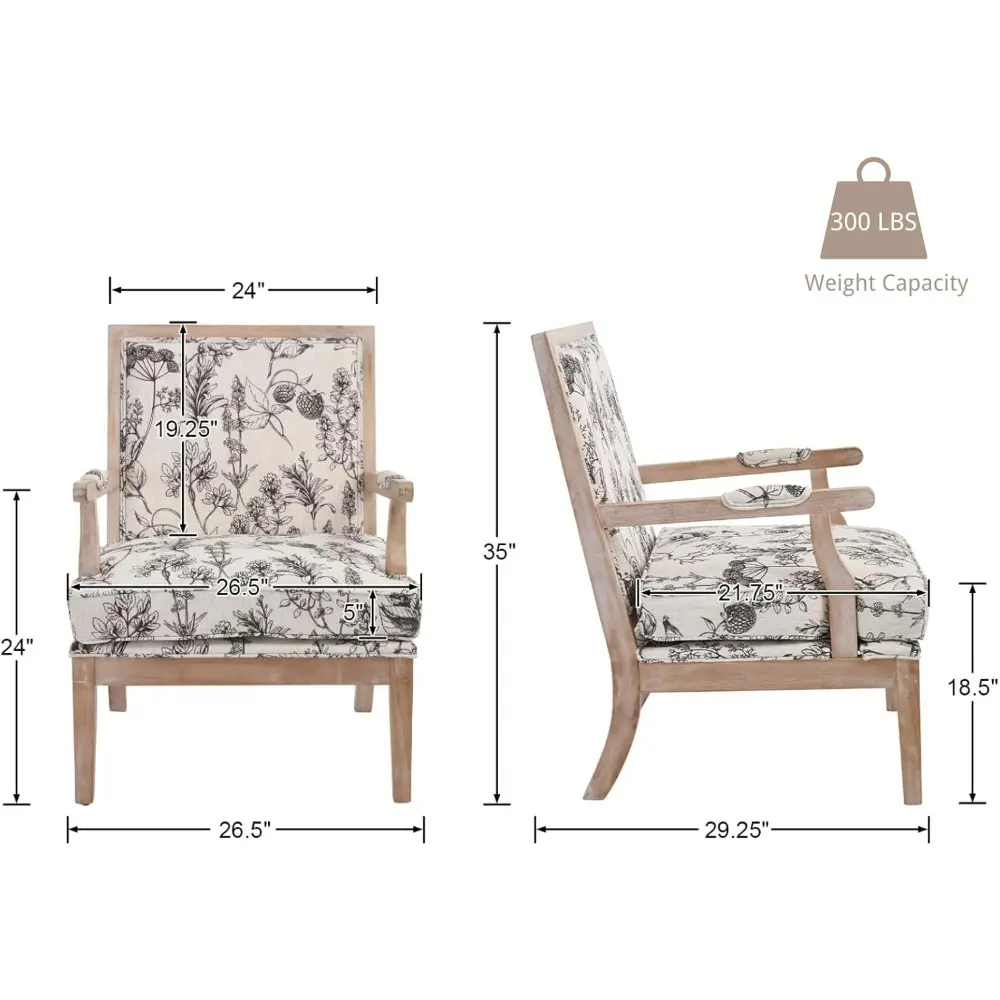 Upholstered Farmhouse Style Accent Chair for Living Spaces with High Back and Solid Wood Frame