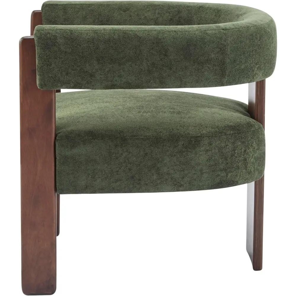 Mid-Century Velvet Barrel-Back Accent Chair with Walnut Legs