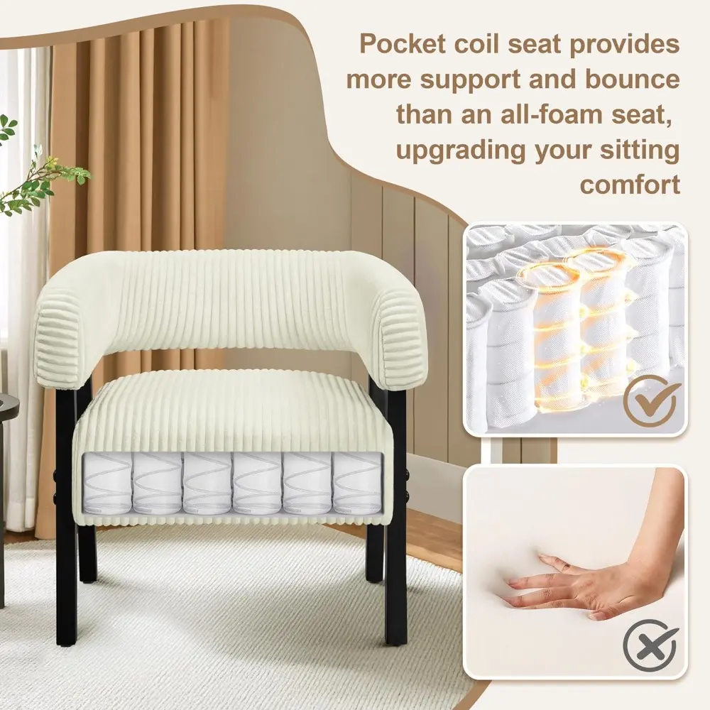 Pair of Modern Corduroy Upholstered Barrel Chairs with Solid Wood Legs and Pocket Coil Cushioning