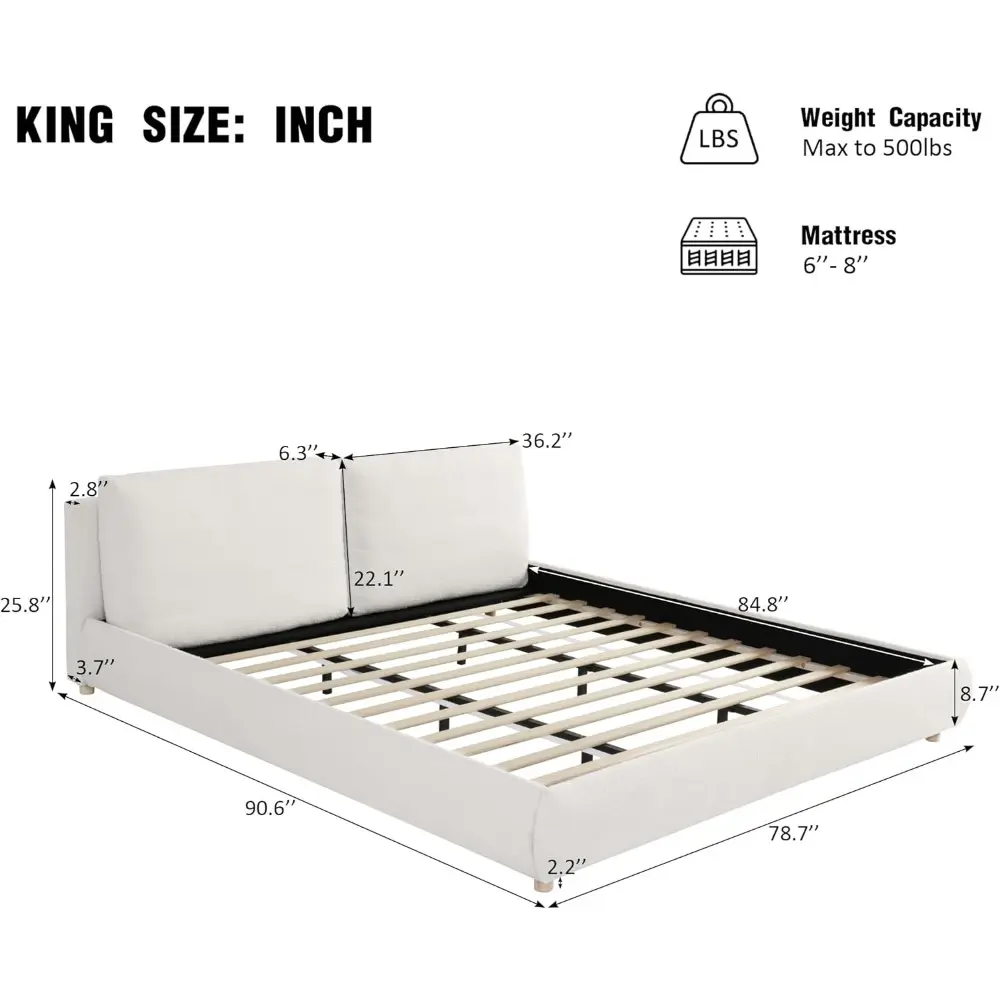Merax King-Size Fabric Bed with Pillow Headboard and Solid Wood Frame