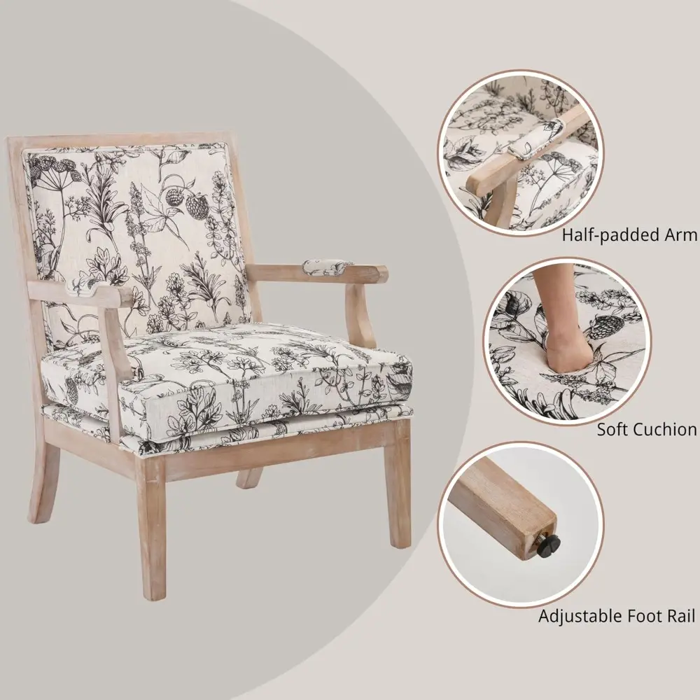 Upholstered Farmhouse Style Accent Chair for Living Spaces with High Back and Solid Wood Frame