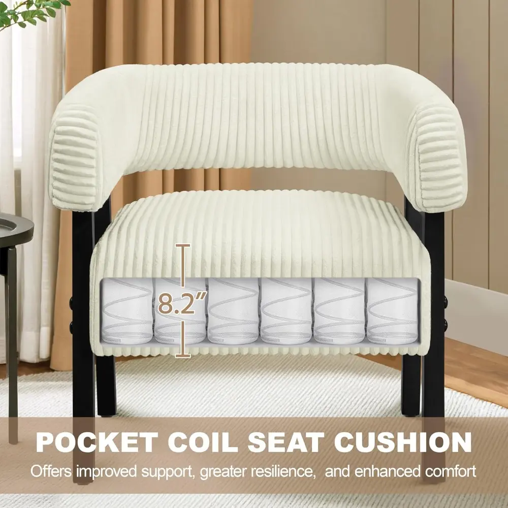 Pair of Modern Corduroy Upholstered Barrel Chairs with Solid Wood Legs and Pocket Coil Cushioning
