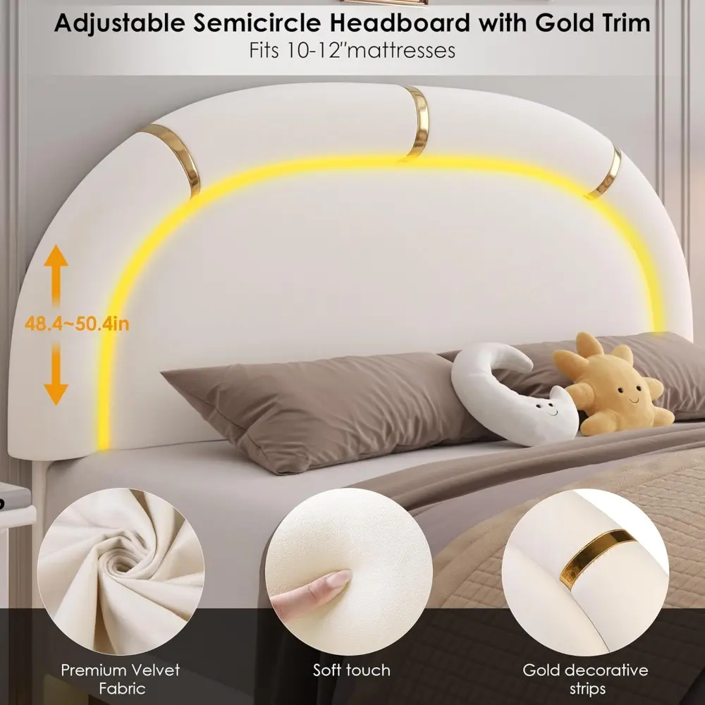 "Keyluv Queen Size LED Bed Frame with Storage Drawers and Adjustable Headboard, Smart Upholstered Platform Bed"