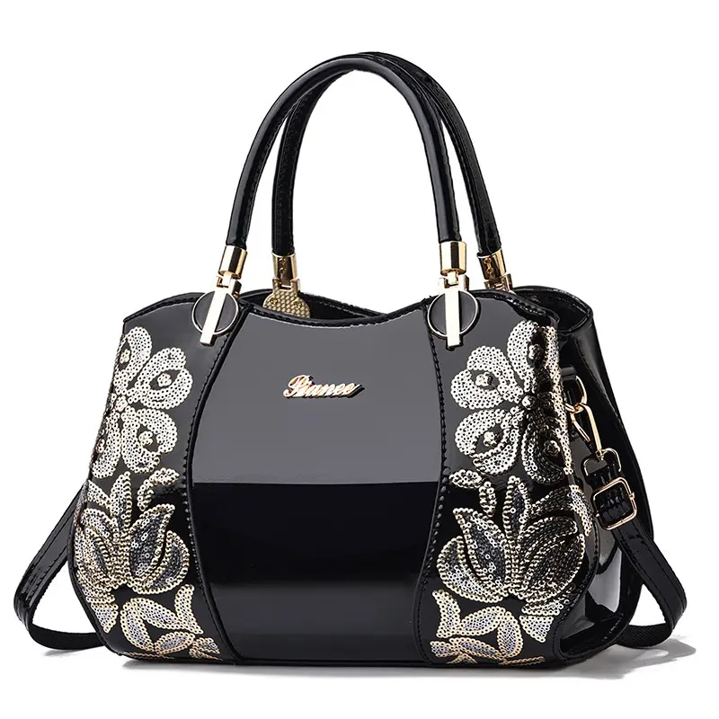 Fashion Embroidered Women's Bag Shaped Boston Women's Crossbody Bag Patent Leather Large Capacity Womens Handbag Bolsos Mujer