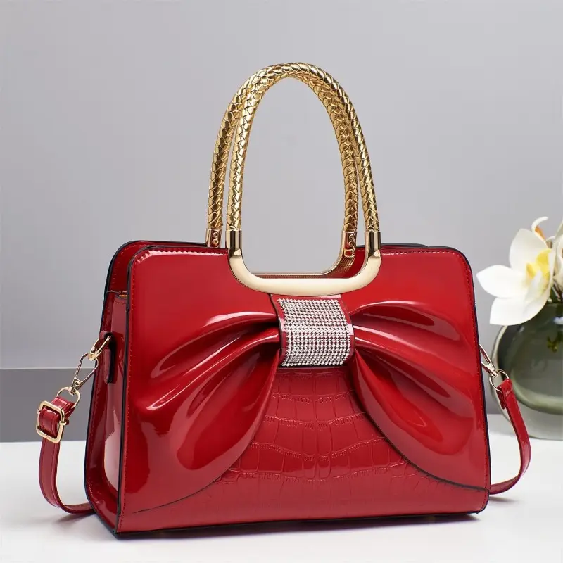 Bright Leather Bow Women Handbag Shopping Bags Cross Body Shoulder Tote Bag Fashion Office Female Messenger Top Handle Bags