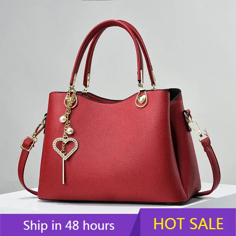 Leather Women's Bags Fashion Commute Handbags Solid Color Red Tote Messenger Bag Designer Womens Shoulder Cossbody Bag Female