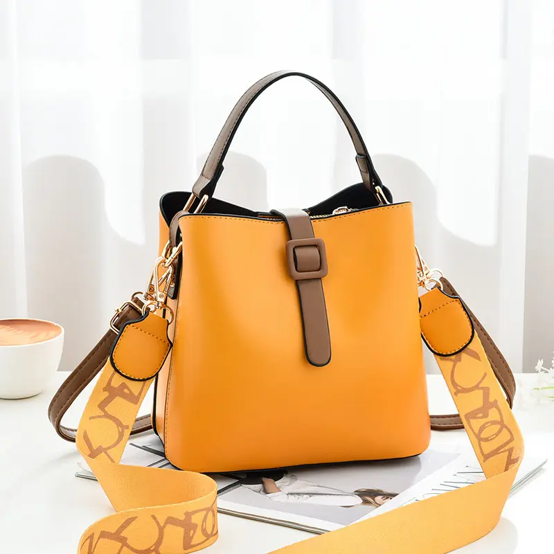 Women's Bags 2024 New Wide Shoulder Strap Women's Bucket Bag Korean Version Handbag Women's Single Shoulder Bag Crossbody Bag