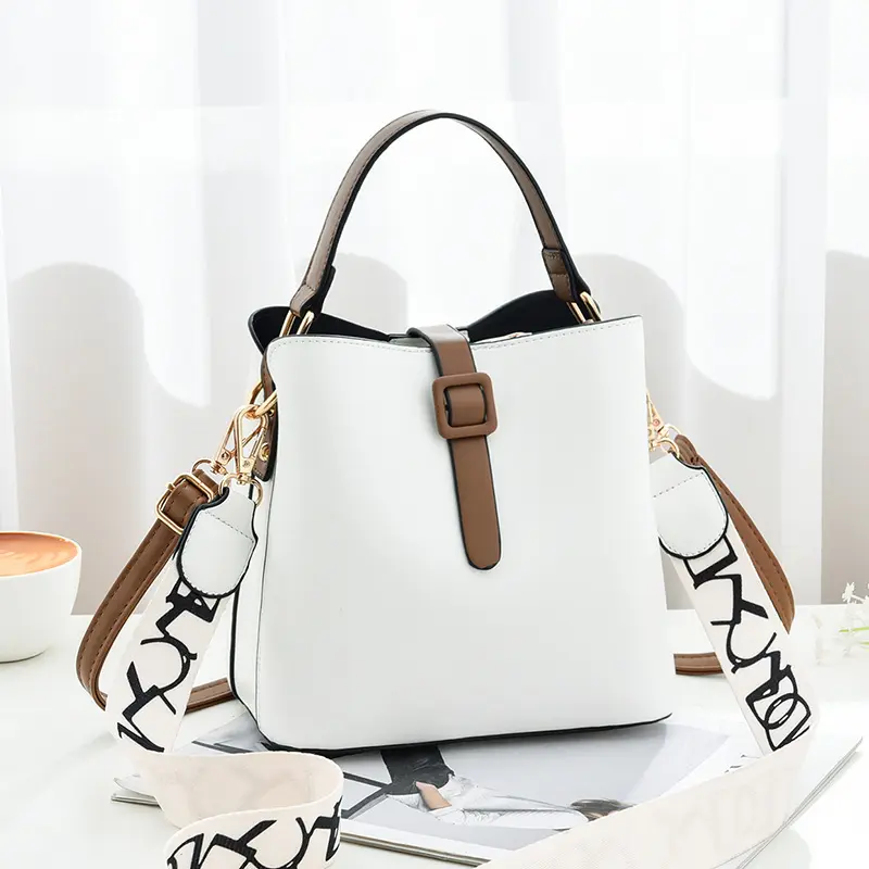 Women's Bags 2024 New Wide Shoulder Strap Women's Bucket Bag Korean Version Handbag Women's Single Shoulder Bag Crossbody Bag