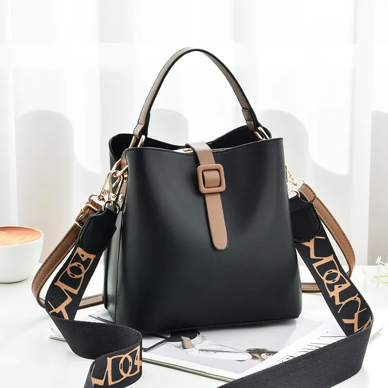 Women's Bags 2024 New Wide Shoulder Strap Women's Bucket Bag Korean Version Handbag Women's Single Shoulder Bag Crossbody Bag