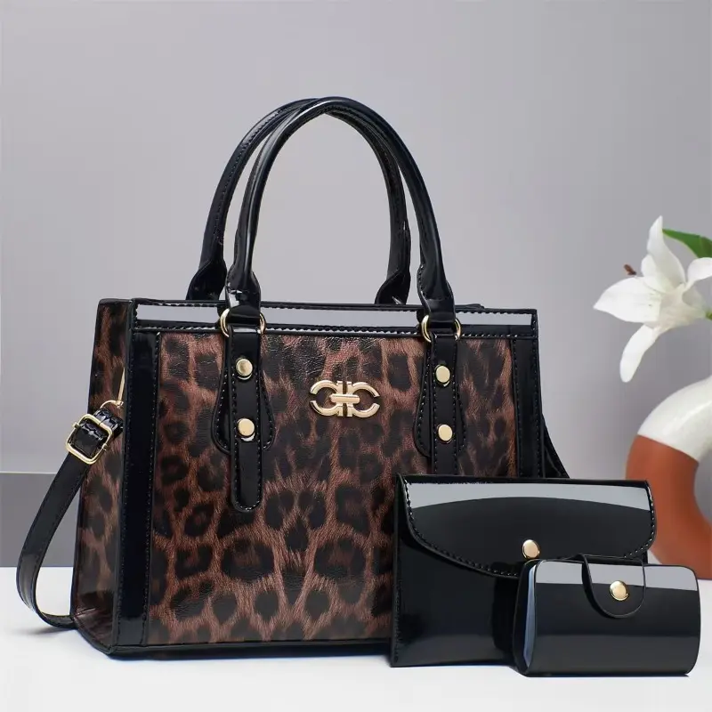 3Piece Set Leopard Woman Shoulder Bag Large Capacity Handbag for Women Crossbody Bag Womens Tote Bag Ladies Messenger Bags