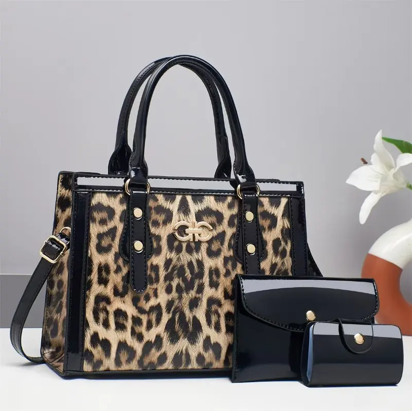 3Piece Set Leopard Woman Shoulder Bag Large Capacity Handbag for Women Crossbody Bag Womens Tote Bag Ladies Messenger Bags