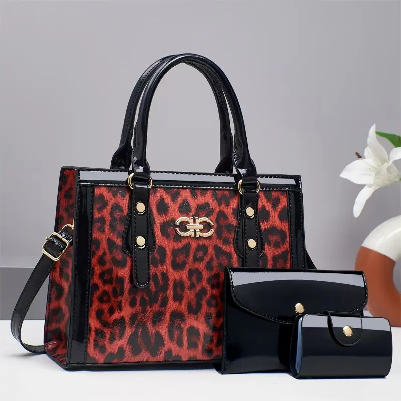 3Piece Set Leopard Woman Shoulder Bag Large Capacity Handbag for Women Crossbody Bag Womens Tote Bag Ladies Messenger Bags