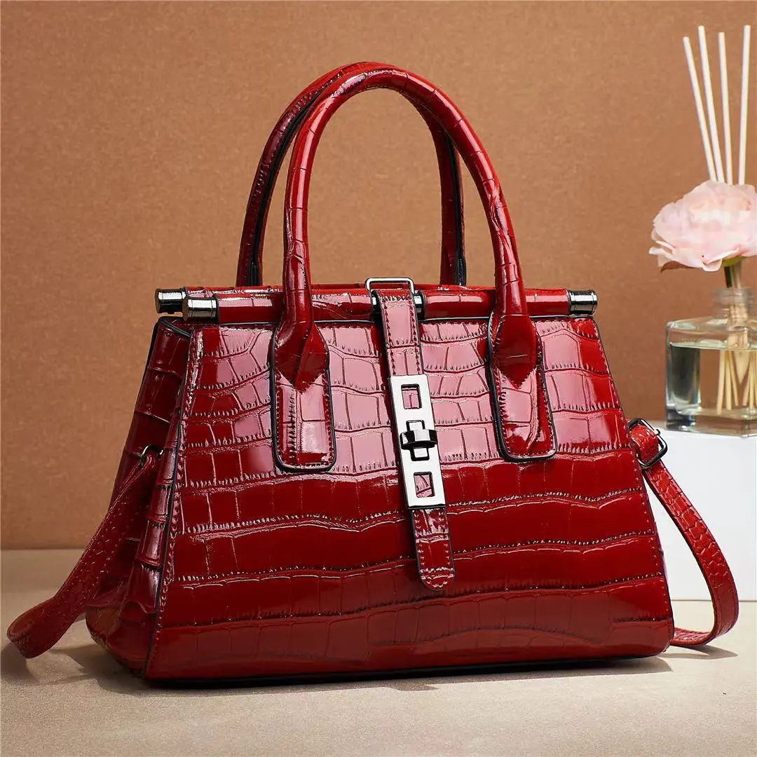 Crocodile Pattern Women'S Tote Bag Bright Leather Big Shoulder Messenger Bag Fashion Designer Patent Leather Women'S Handbag